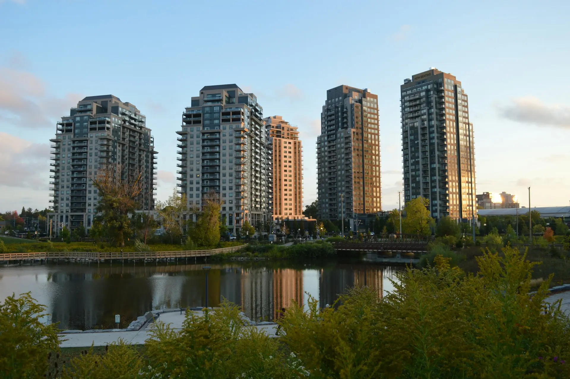 Residential condo buildings.
